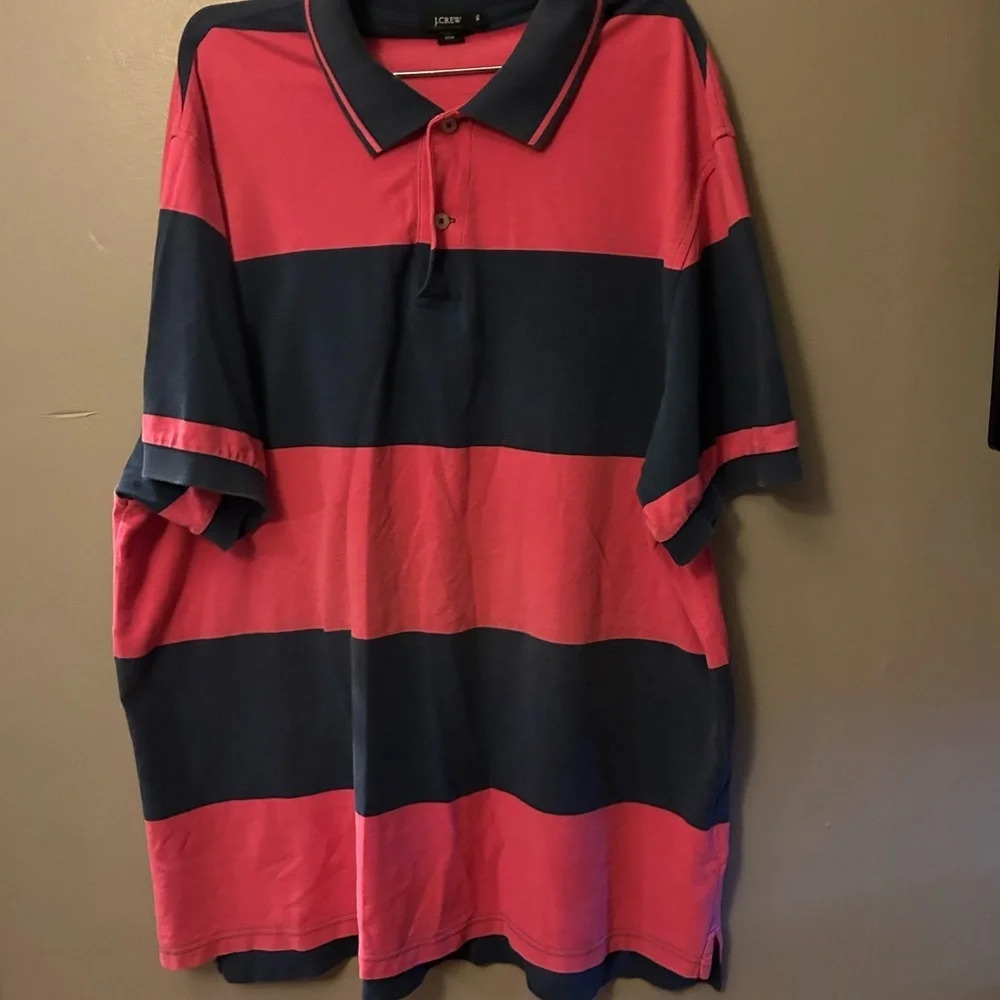 J Crew shirt - pink/navy stripe shirt sleeve polo 100% cotton